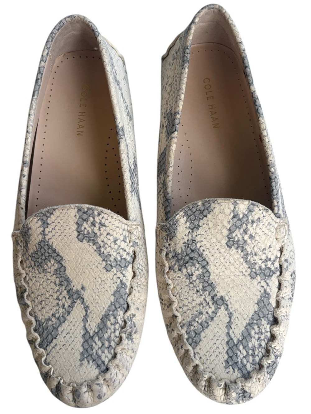 EUC Cole Haan Leather Evelyn Driving Loafers Snakeskin Size 8